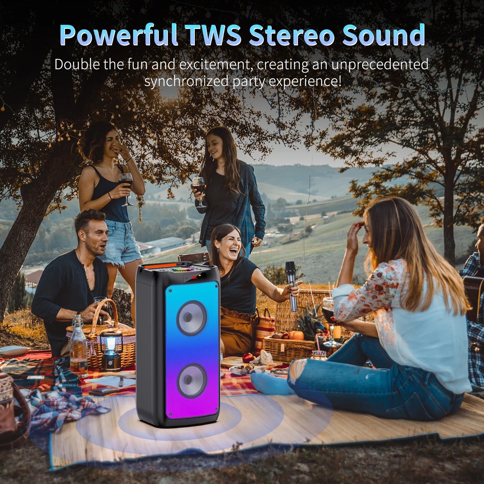 Wireless Bluetooth Speaker, Karaoke Machine with 2 Microphone, Home