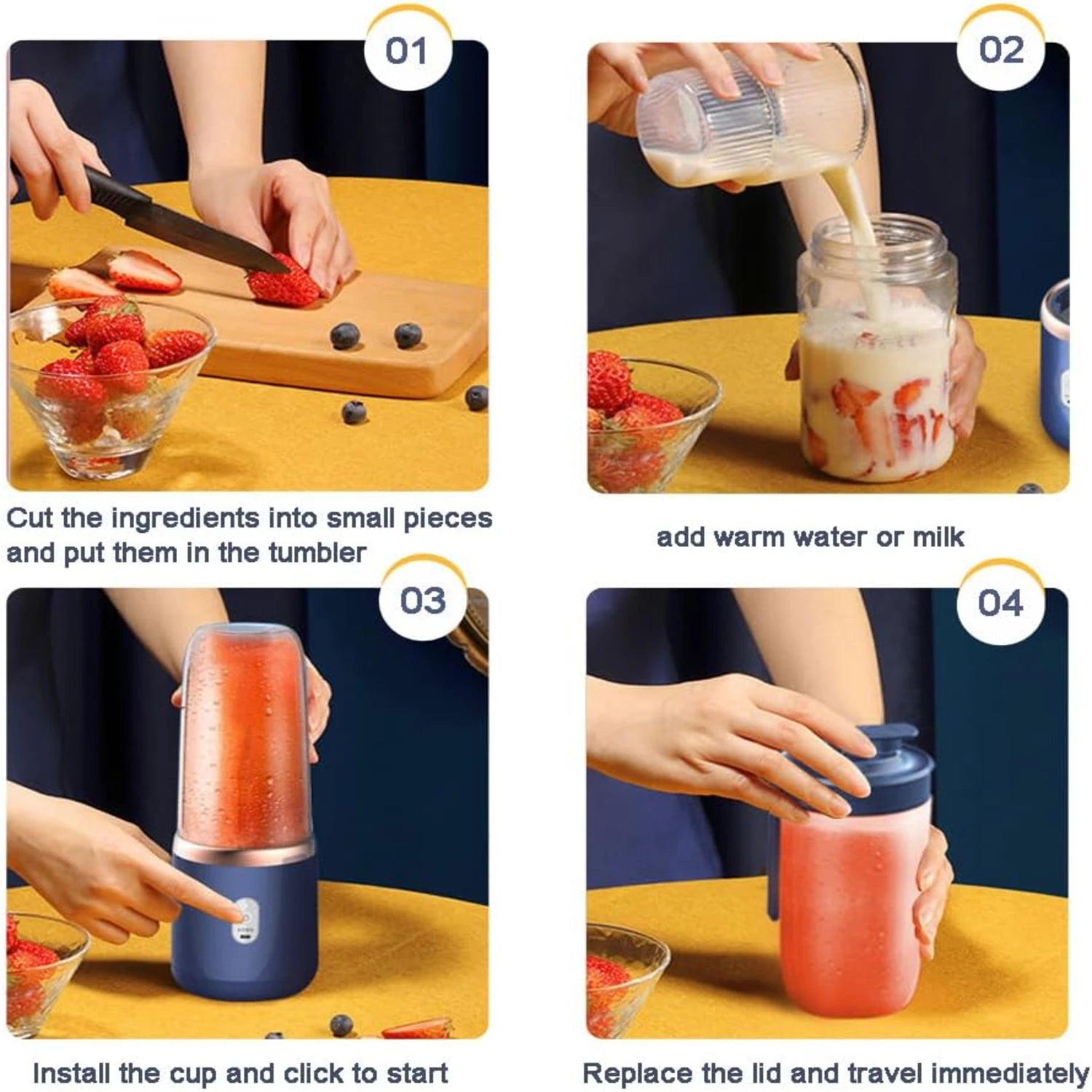 Portable USB Rechargeable Blender with Six Sharp Stainless Steel Ice