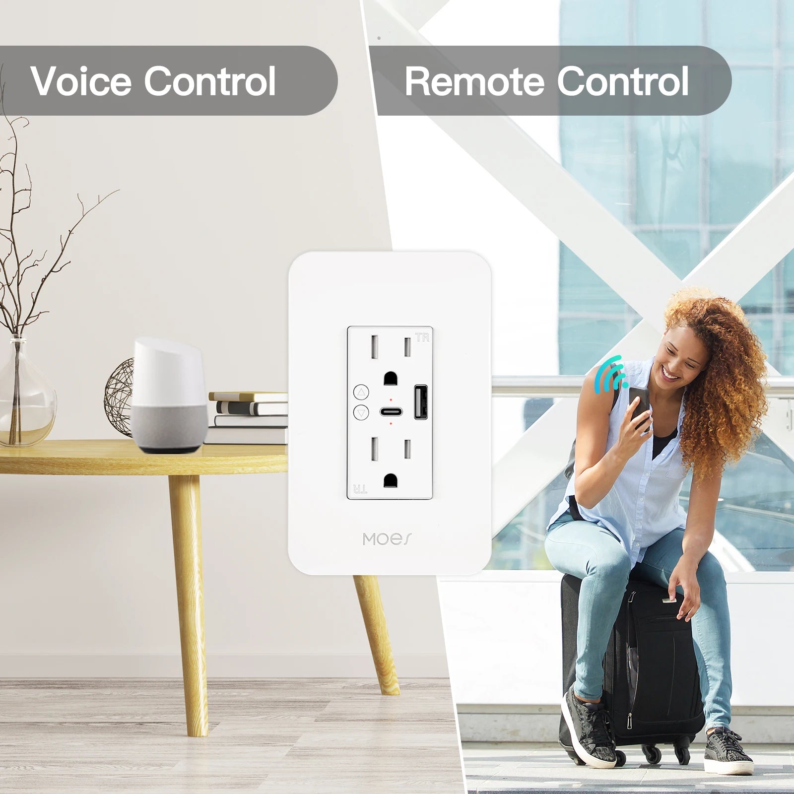 WiFi Smart Power Wall Socket with Type C and USB Dual Outlet Plug Po