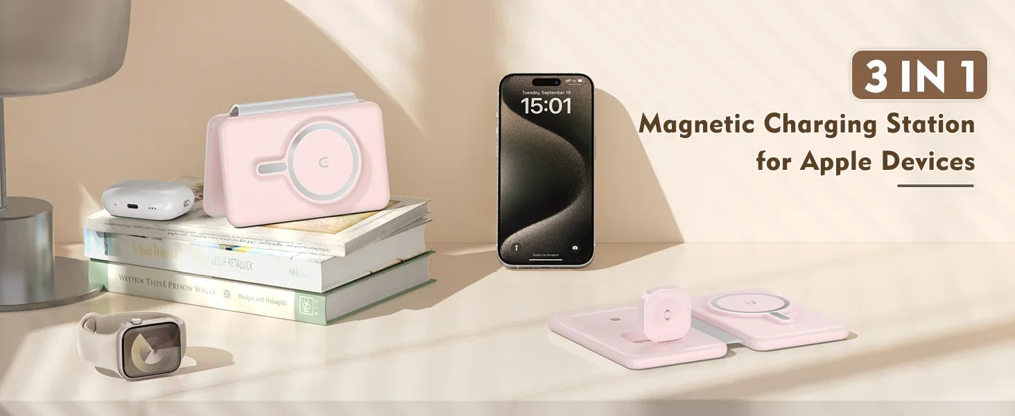 Cell Phone Wireless Charger – 3 – in – 1 Travel Charging Station for