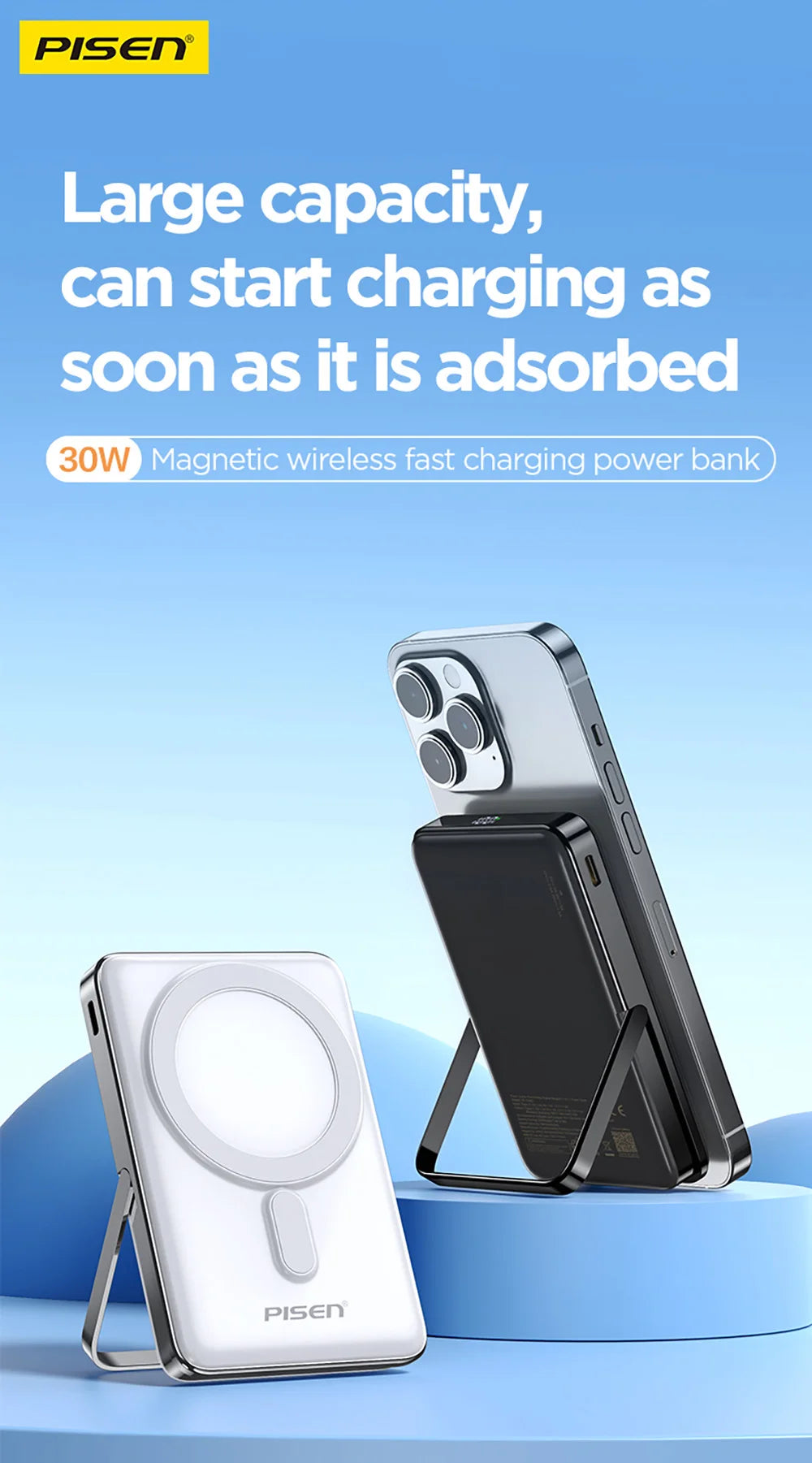 PISEN Magnetic Wireless Power Bank with Built in Stand MagSafe Compa