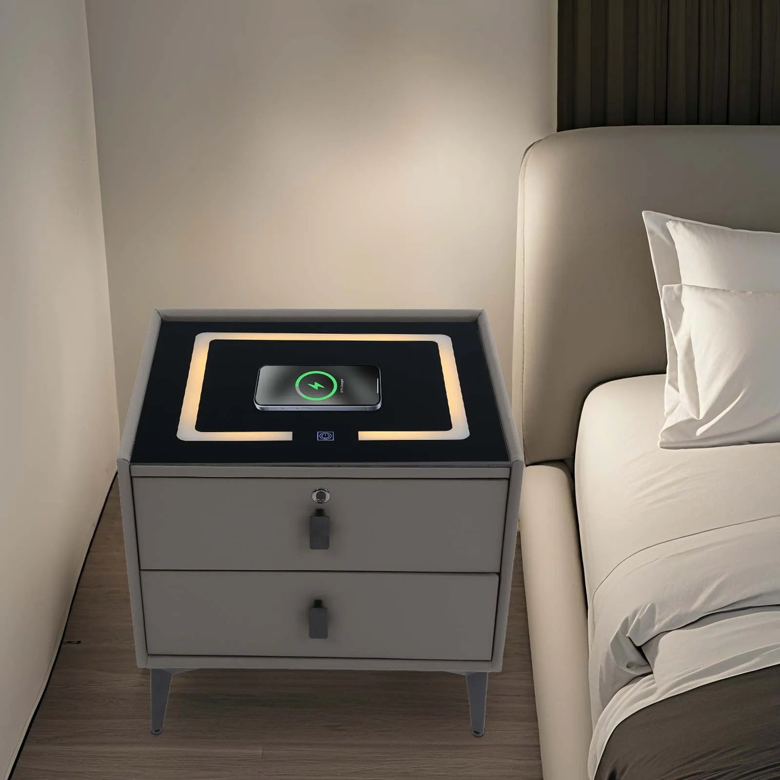 Bedside Table with Drawers Bluetooth Speaker Smart Bedside Table Bed