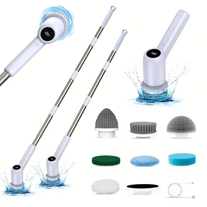 Cordless Spin Scrubber Set with Adjustable Handle, Dual Speed, USB R