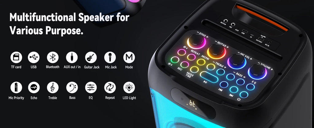 FanFun 500W Large Bluetooth Speaker, Wireless Speaker with LED Party