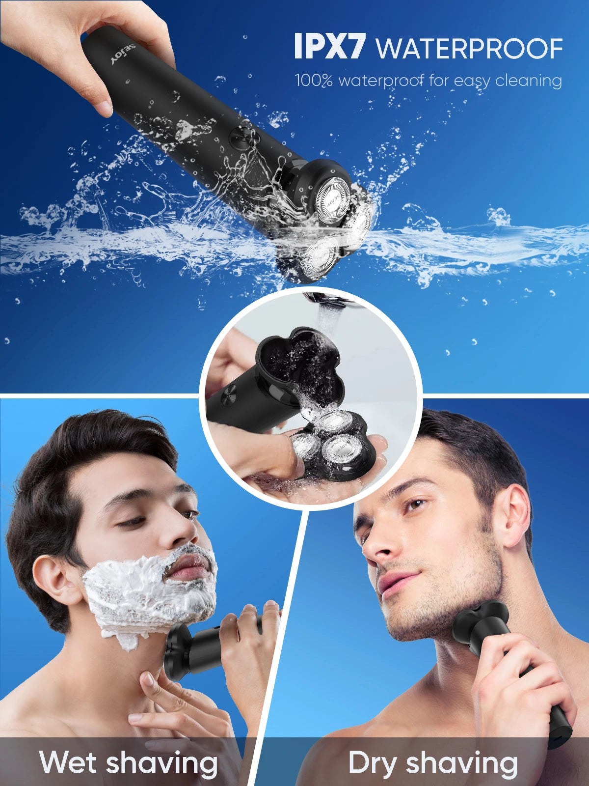 SEJOY Portable Electric Razor Men Electric Shaver Triple Blade Power