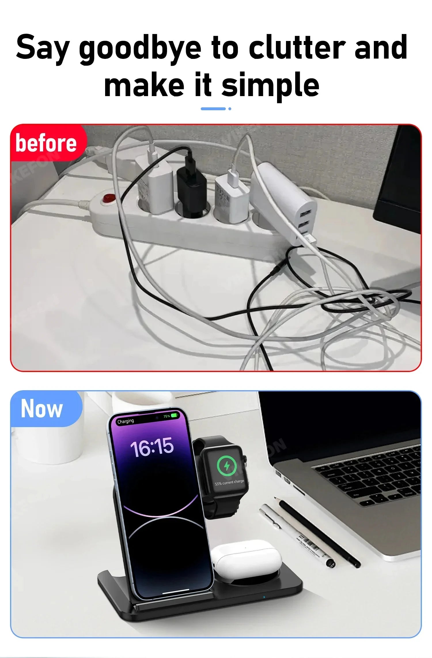 Foldable 3 in 1 Wireless Charger Pad Stand for IPhone 15 14 13 12 8