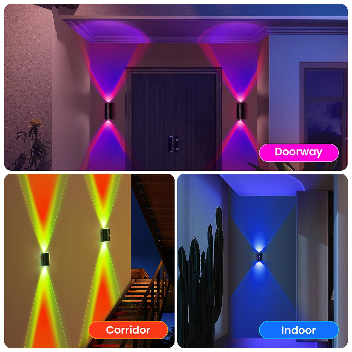 LED Motion Sensor Wall Sconce Lights, 3 Modes, 8 Lighting Colors, US