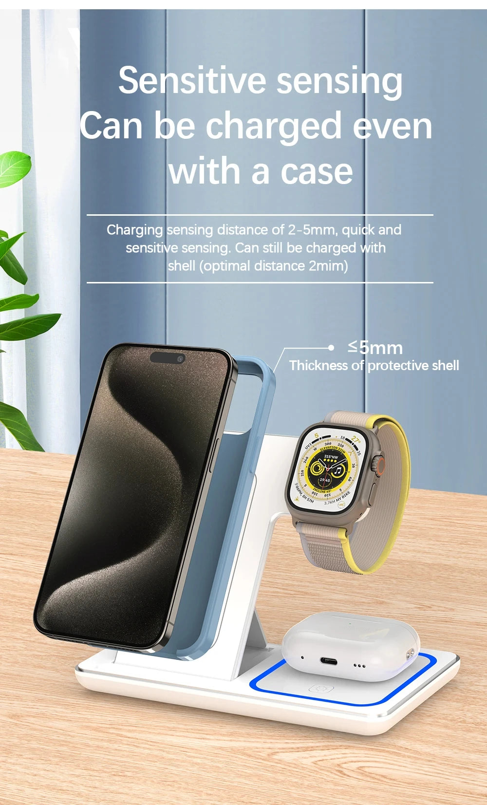 Foldable 3 in 1 Wireless Charger Pad Stand for IPhone 15 14 13 12 8