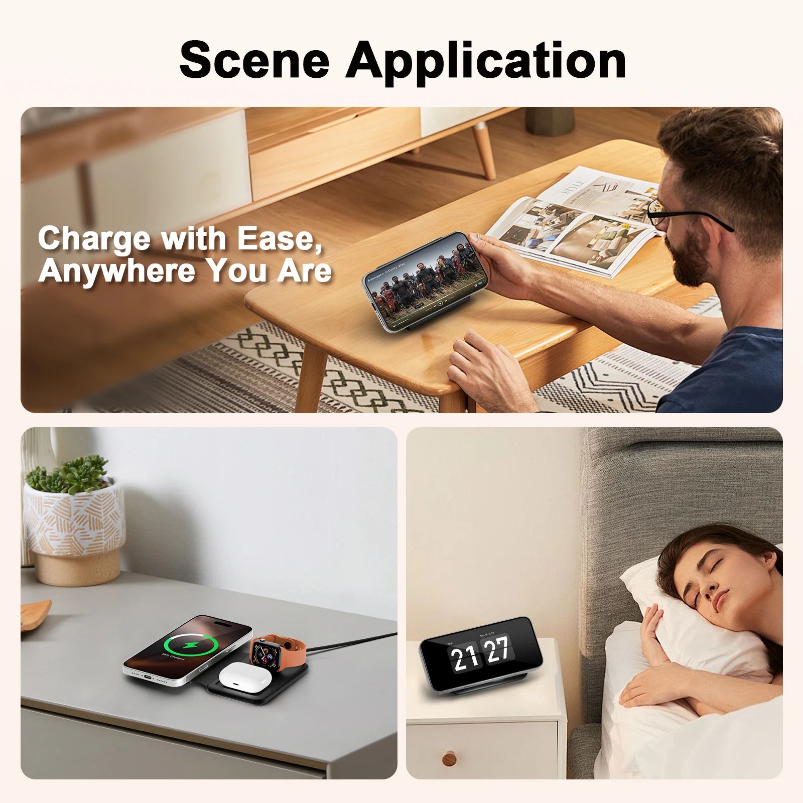 3 in 1 Wireless Charger Station Magnetic Foldable 15W for Apple Devi