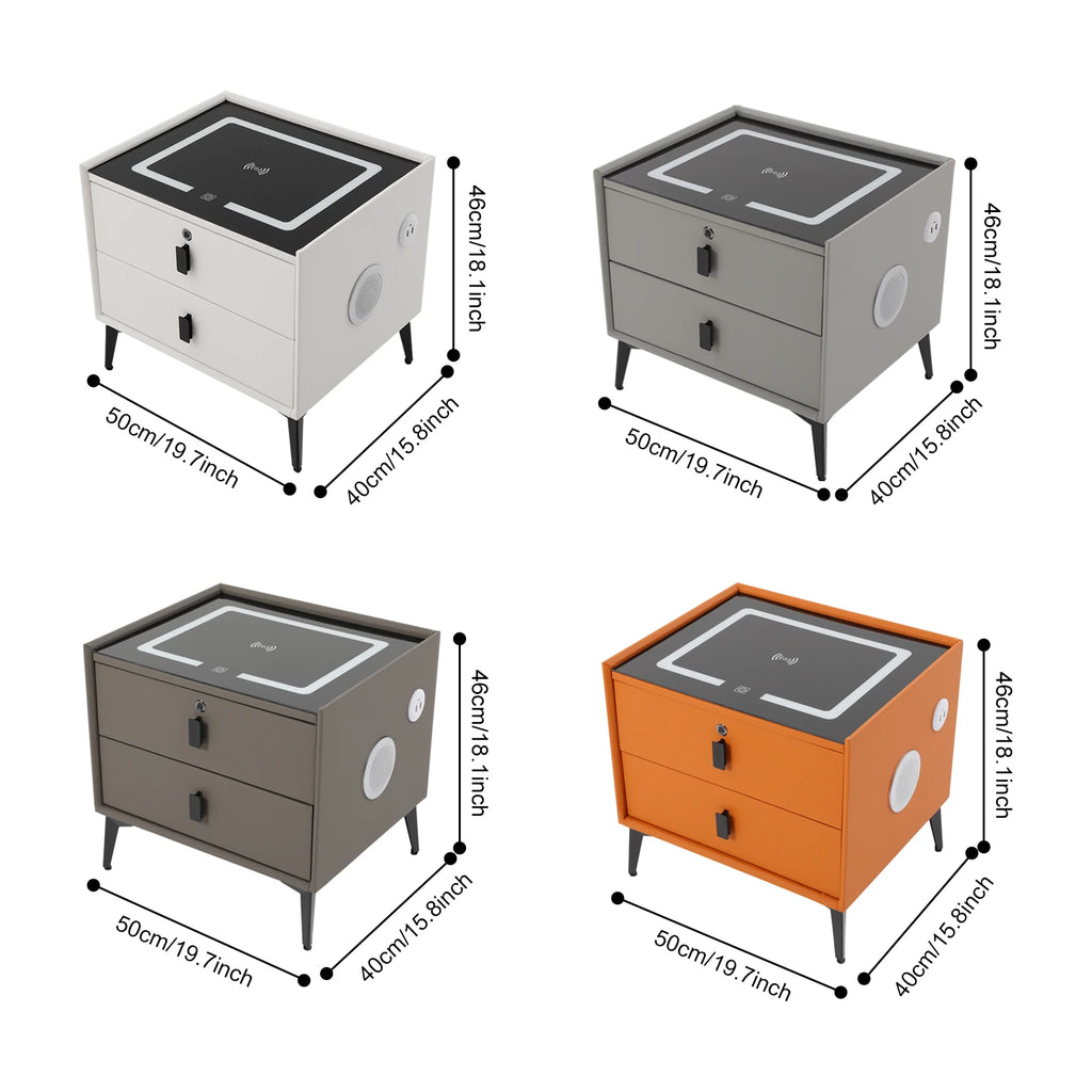 Modern Rectangular Bedside Table with Drawers Bluetooth Speaker Smar