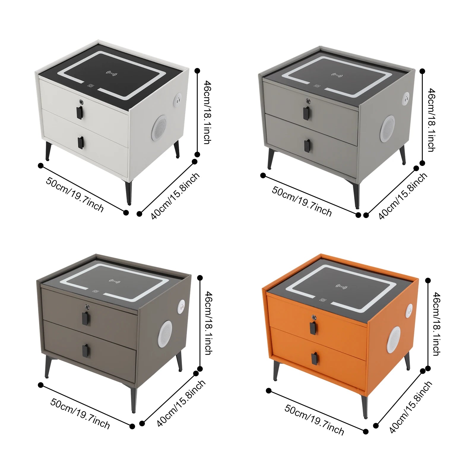 Modern Rectangular Bedside Table with Drawers Bluetooth Speaker Smar
