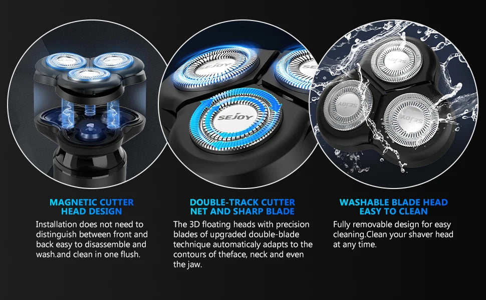 SEJOY Portable Electric Razor Men Electric Shaver Triple Blade Power