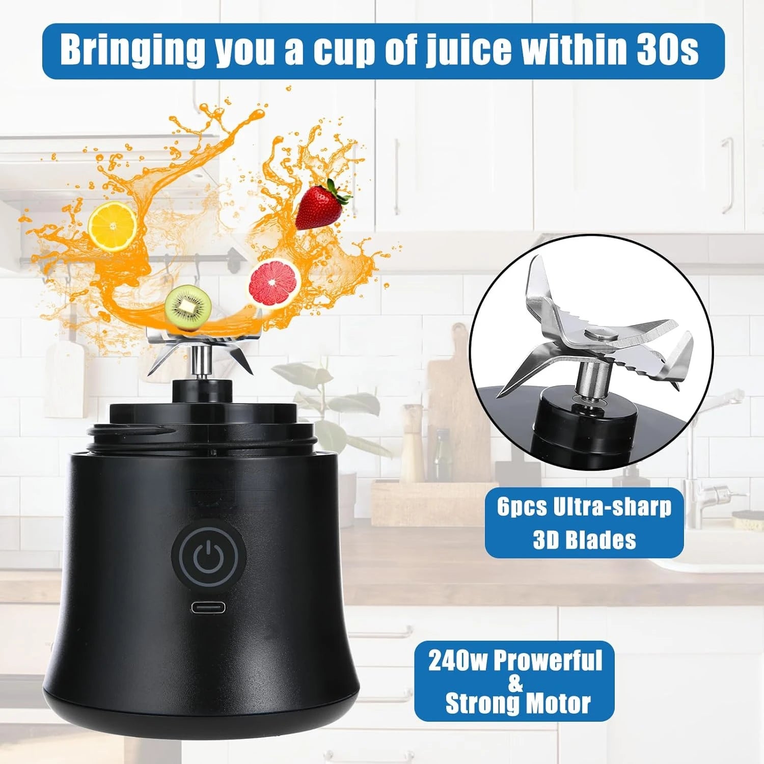 Compact and Powerful Portable Personal Size Blender with 6 Sharp Bla