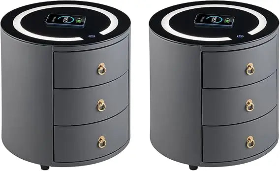 Set of 2 Modern Nightstand with 3 Drawers, Smart Nightstands with Wi