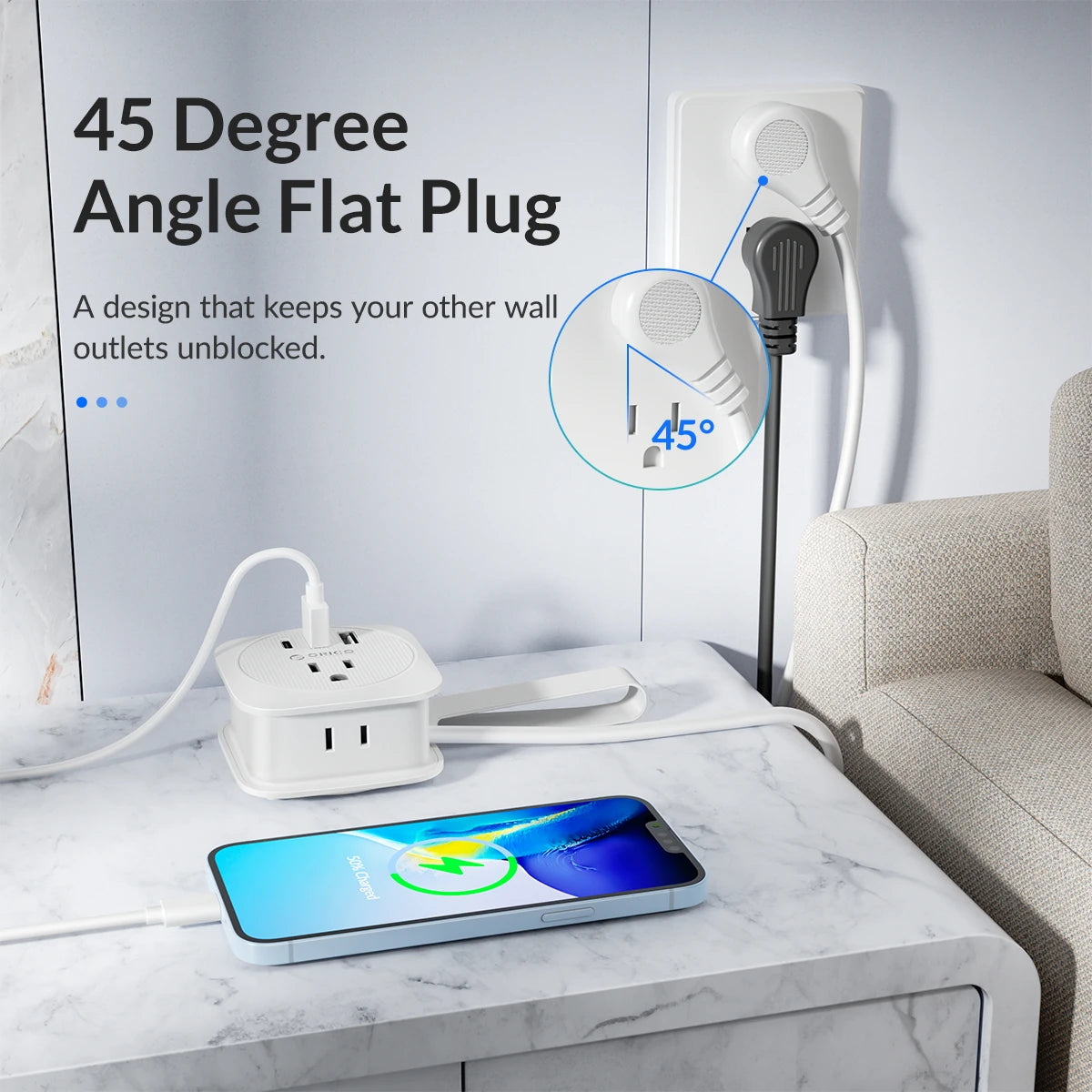 ORICO Travel Power Strip Adapter Smart Plug Multiple Extension Socke