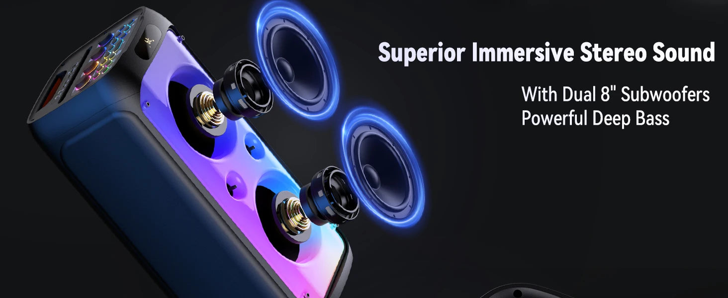 FanFun 500W Large Bluetooth Speaker, Wireless Speaker with LED Party