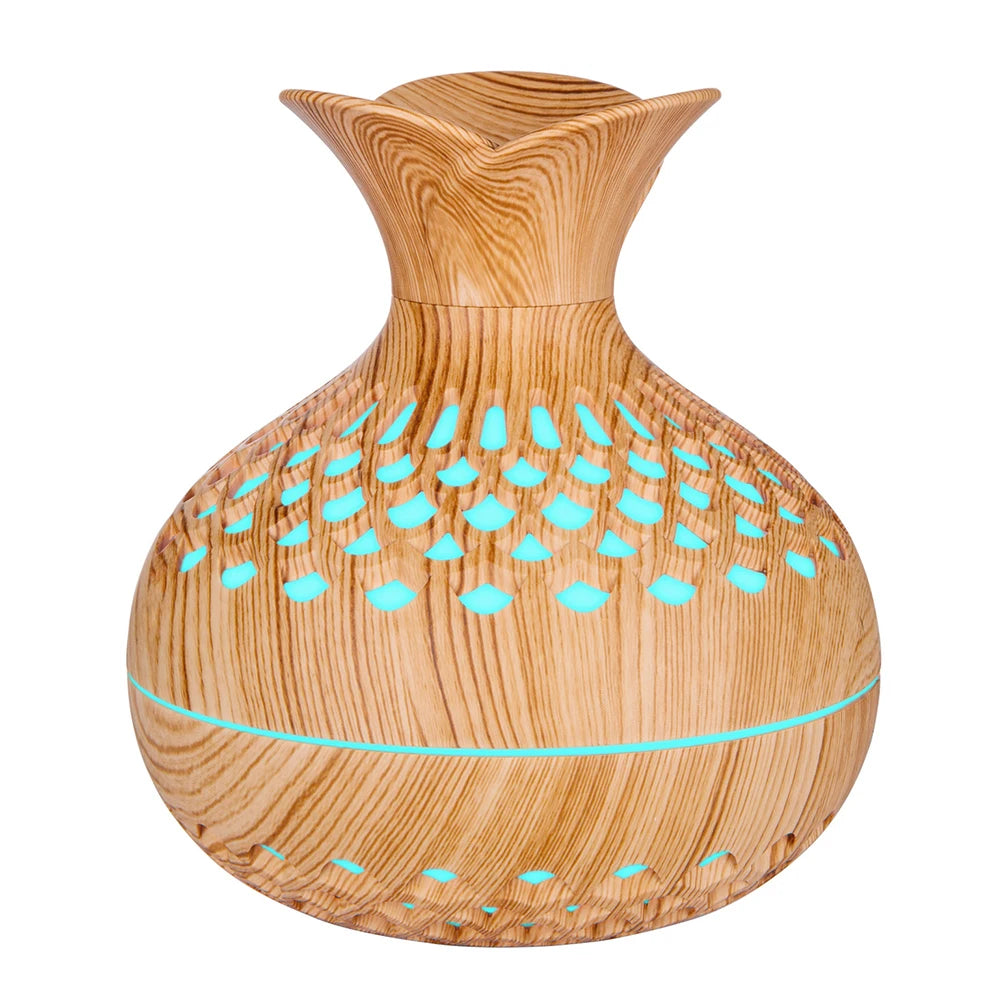 300ML Wood Grain Flower Humidifier Silent Aromatherapy Diffuser USB
