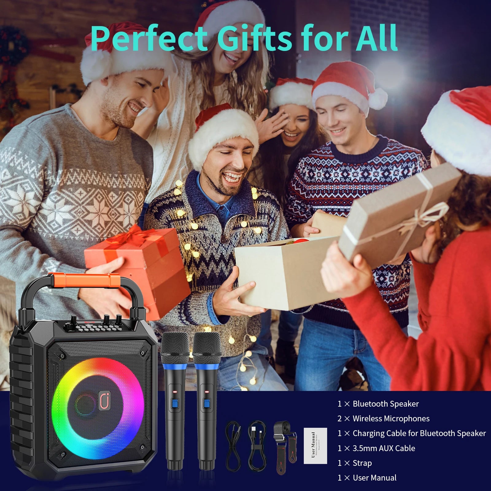 T17 – T Wireless Bluetooth Speaker, Karaoke Machine with 2 Microphon