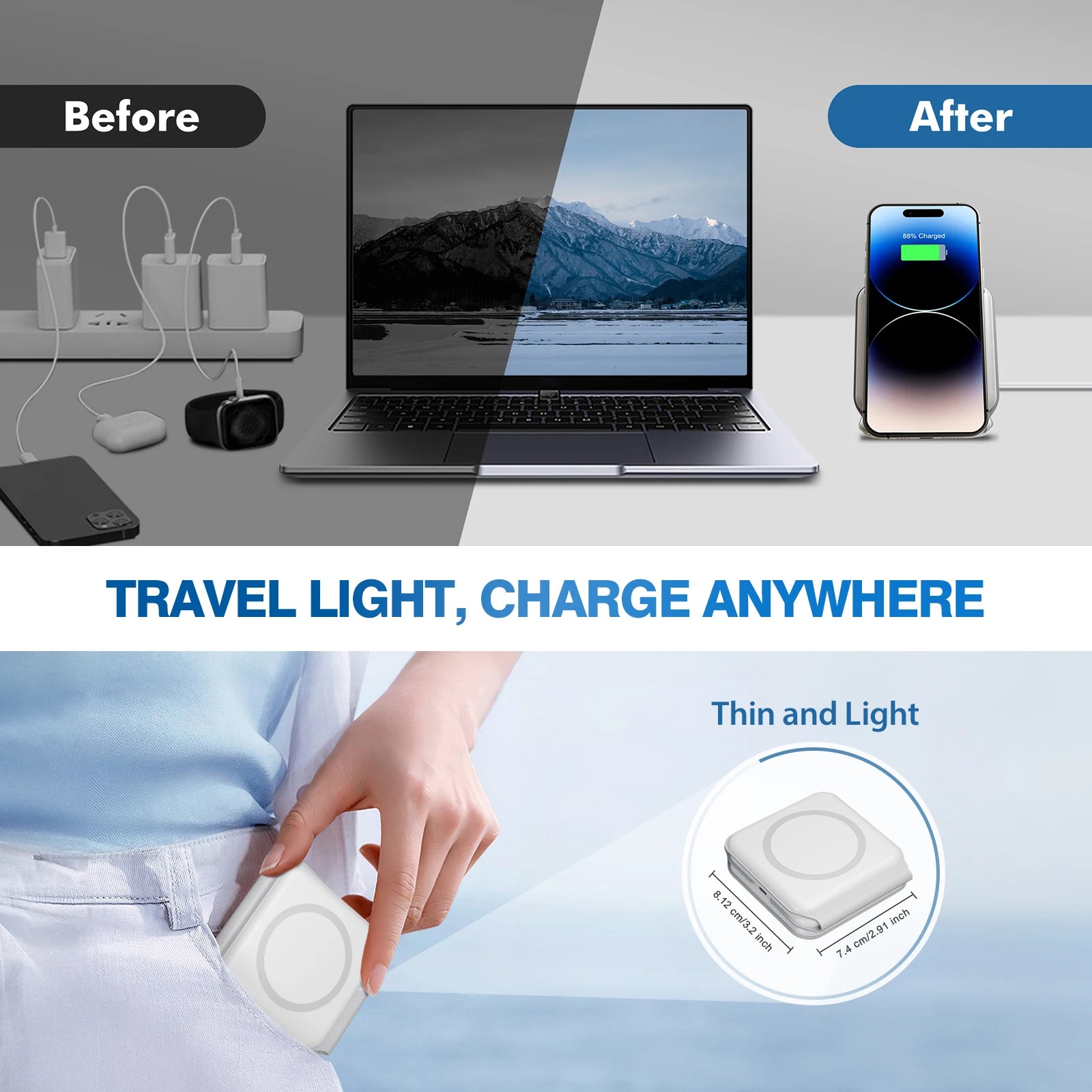 Magnetic Wireless Charger 3 in 1 Travel Charging Flexible Fast Charg