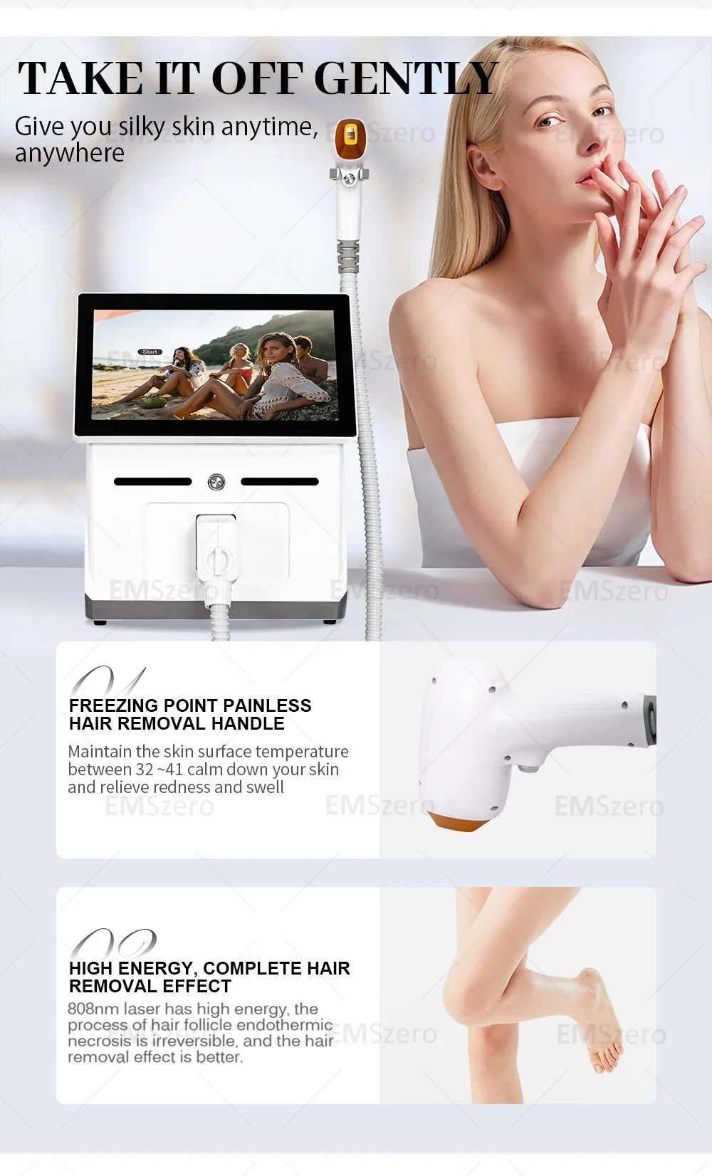 3000W 3 Wavelength 808 Diode Laser Hair Removal Machine Ice Titanium