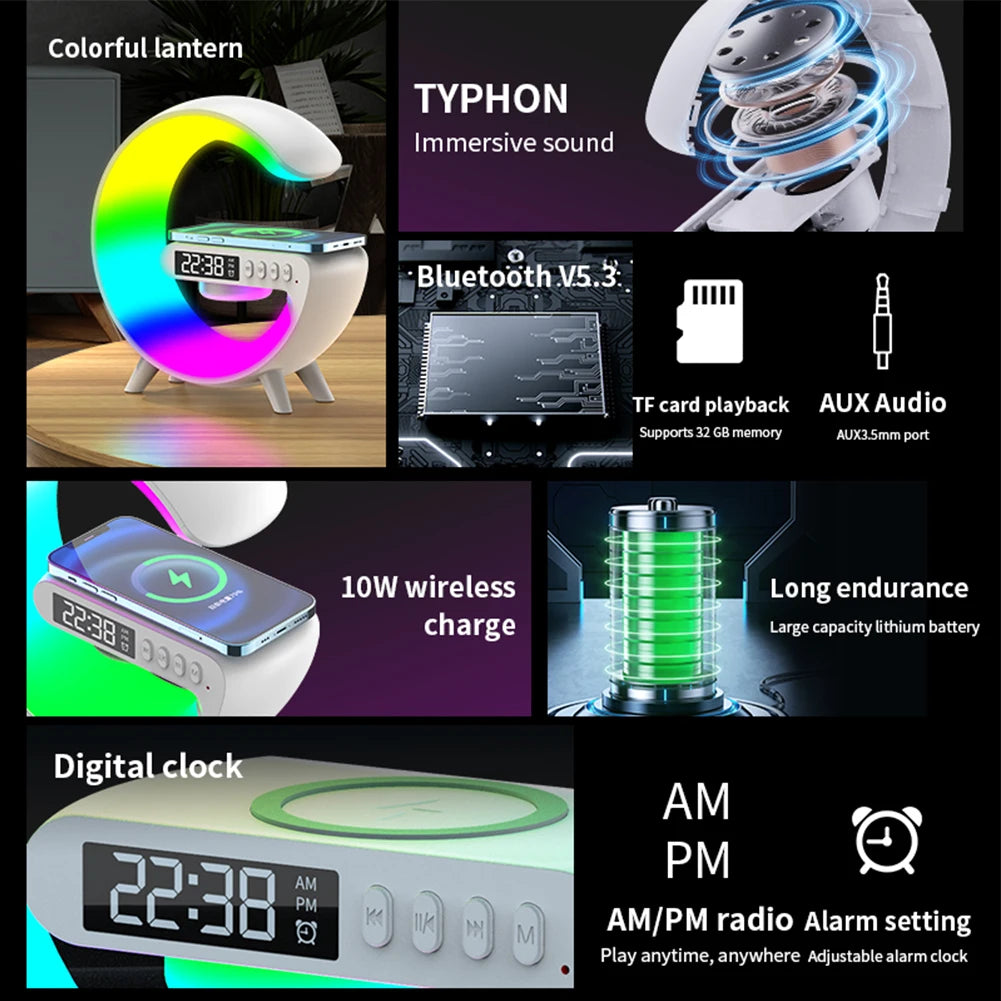Wireless Speaker Charger Table Lamp with Alarm Clock Charging Functi