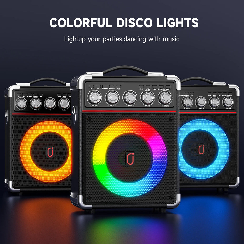 FanFun Karaoke Speaker, Bluetooth Speaker with 2 Microphones and LED