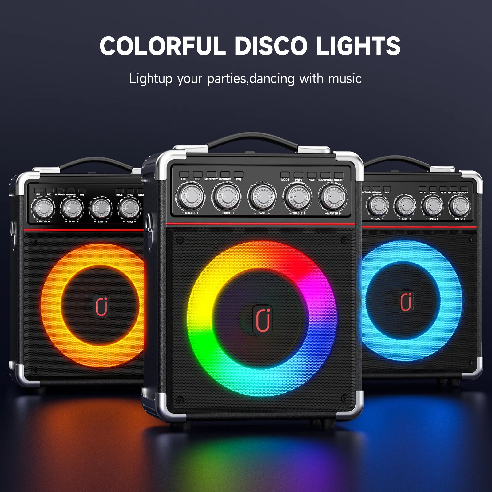 FanFun Karaoke Speaker, Bluetooth Speaker with 2 Microphones and LED