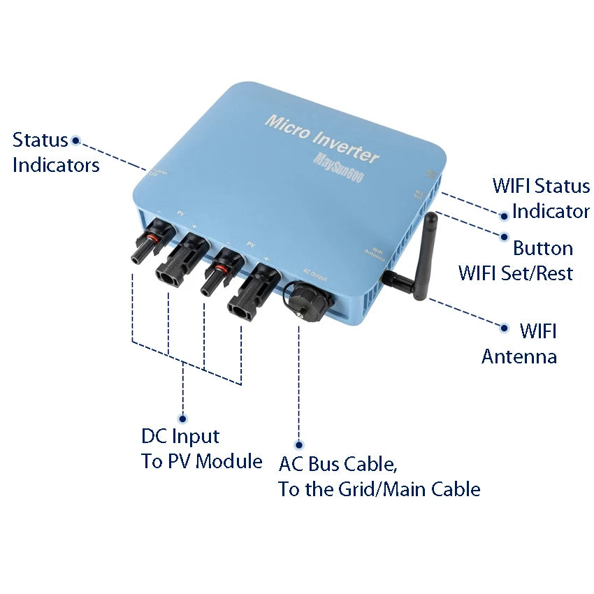 600W on Grid Solar Micro Inverter Waterproof with Connector WIFI Clo