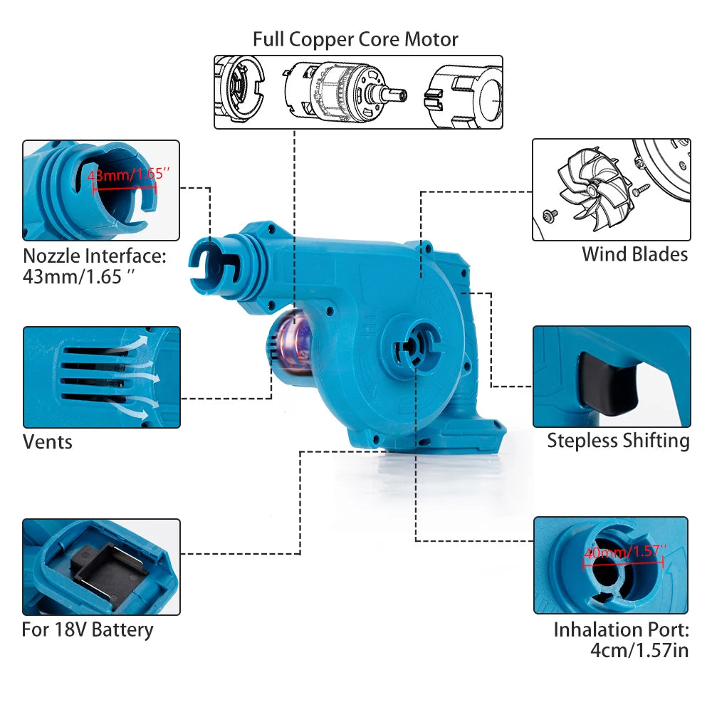 18V Blower Hair Dryer and Vacuum Cleaner Rechargeable Hair Dryer Cor