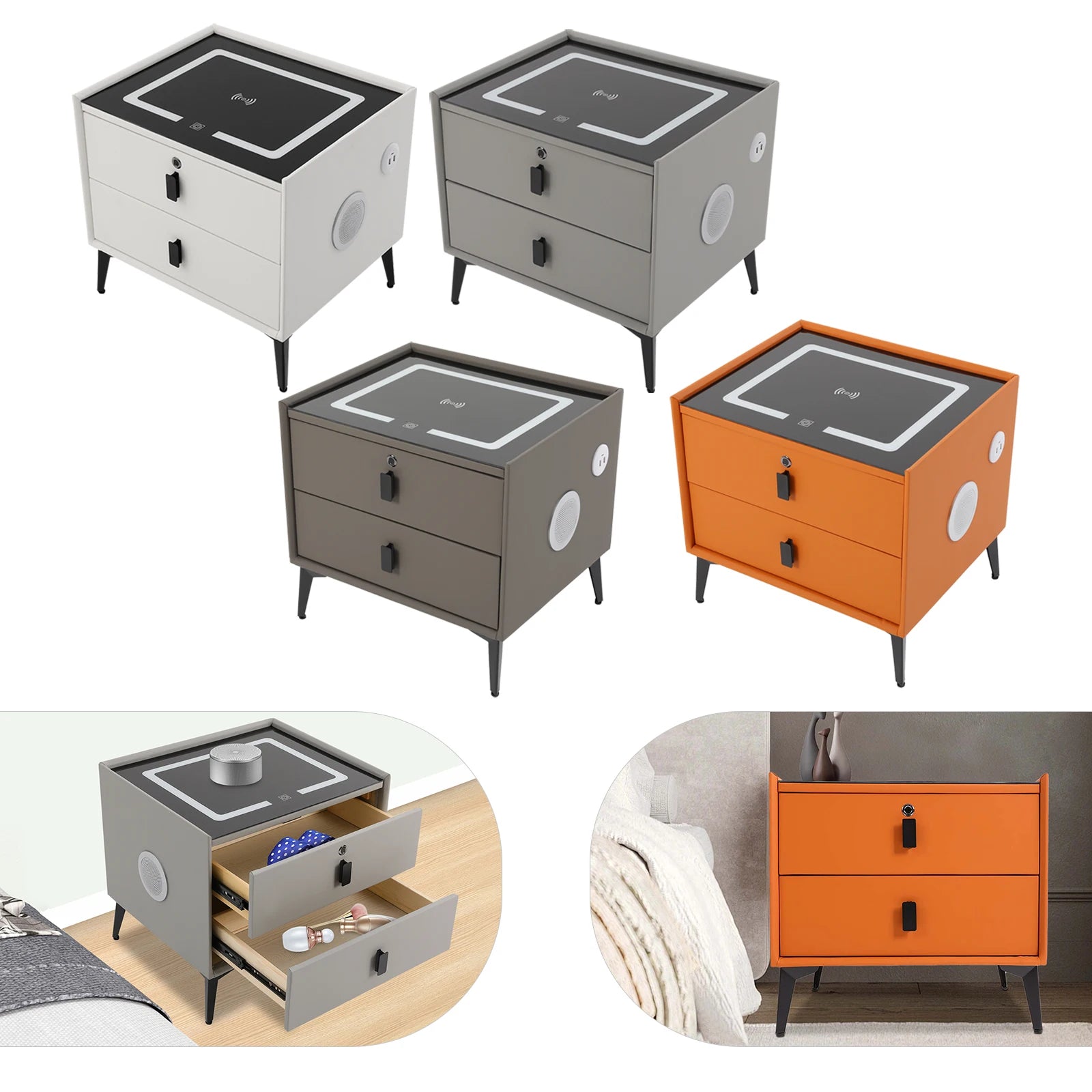 Modern 2 – Drawer Smart Bedside Table with Wireless Charging USB Por
