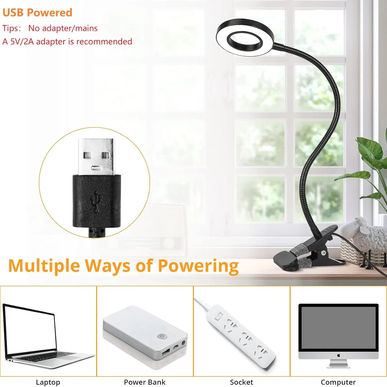 Desk Lamp with Clamp, Clip Lamp for Video Conference Lighting, Desk