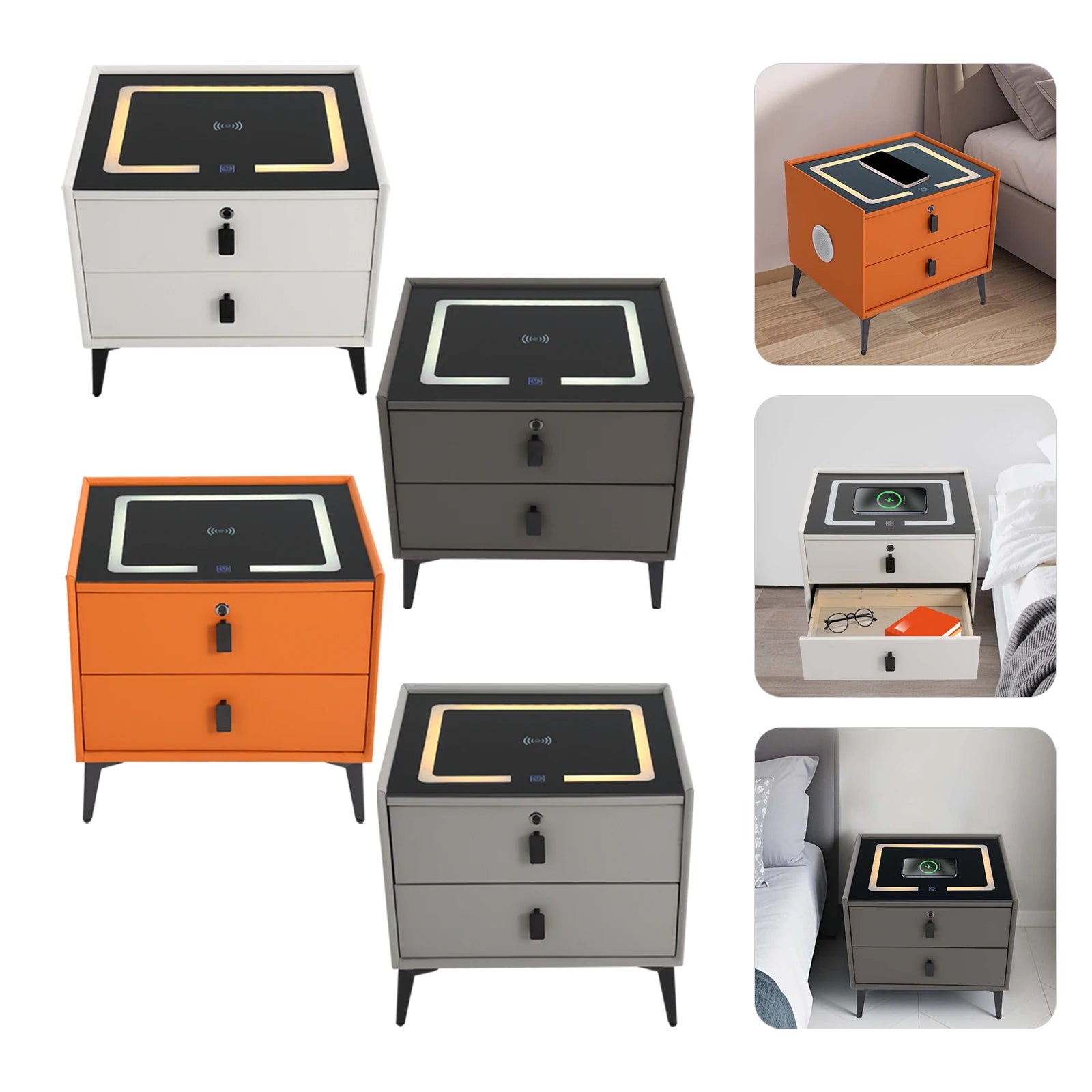 Modern 2 – Drawer Smart Bedside Table with Wireless Charging USB Por