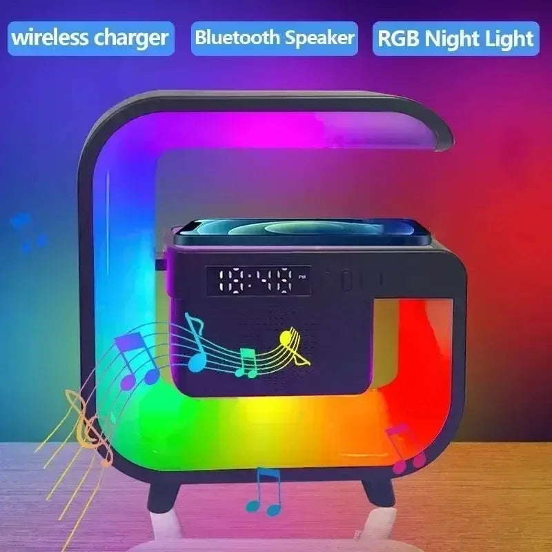 Wireless Charger Station Desk Lamp Night Light Alarm Clock Bluetooth