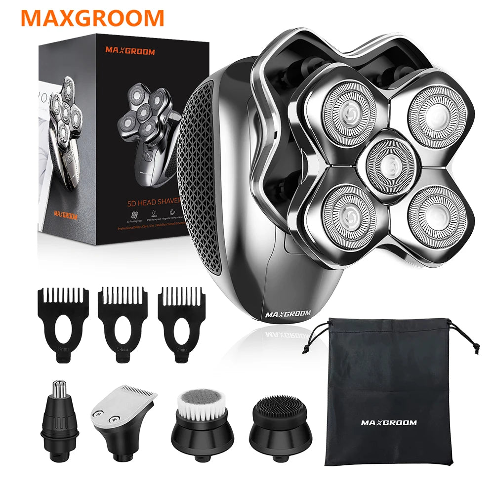 MAXGROOM Electric Head Shavers for Men 5D Floating Blade Magnetic Ra