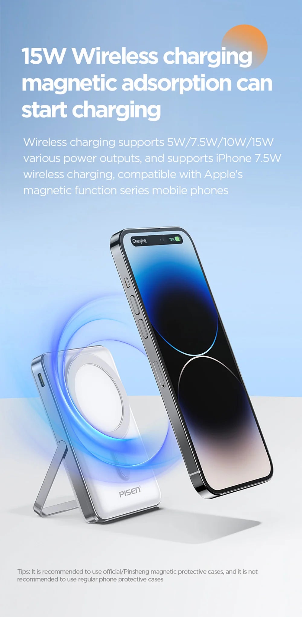 PISEN Magnetic Wireless Power Bank with Built in Stand MagSafe Compa