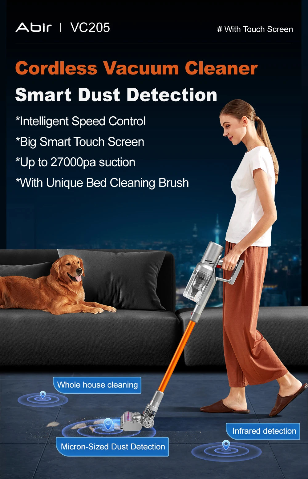 Cordless Handheld Vacuum Cleaner,27000PA,Touch Screen,Smart Dust Sen