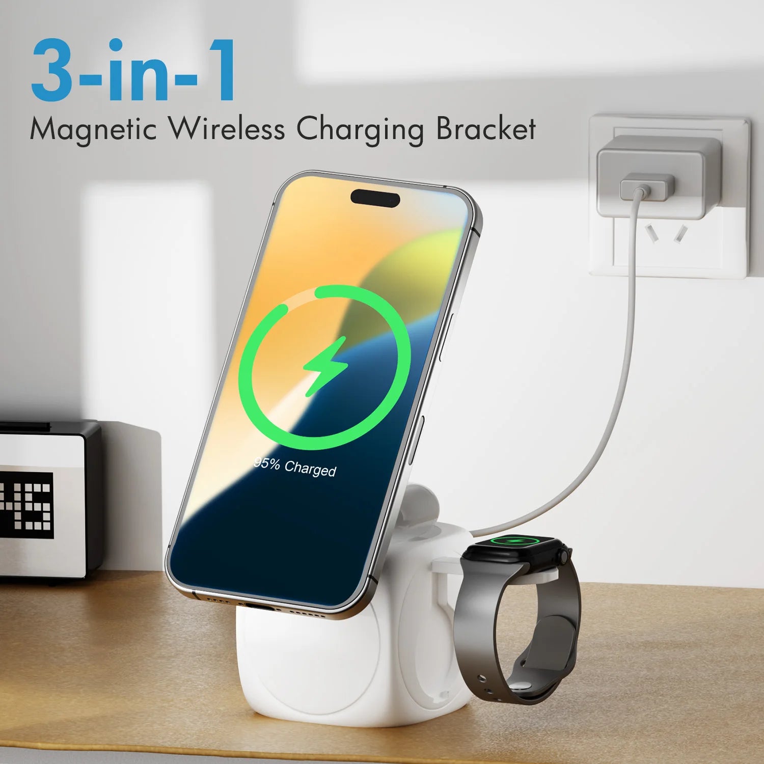 3 – in – 1 Magnetic Wireless Charging Station Foldable 15W Fast Char