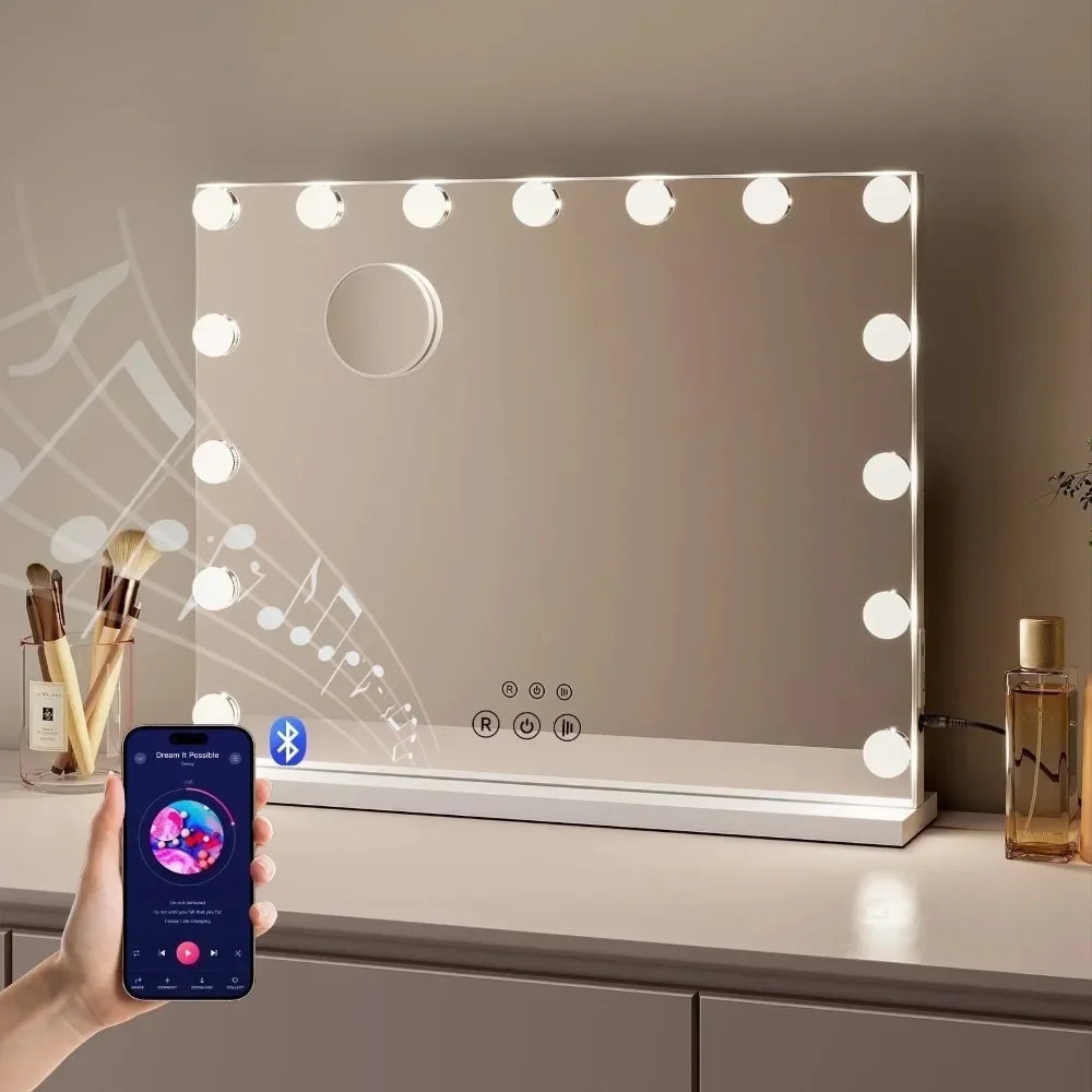 Bluetooth Audio Makeup Mirror with LED Light – 3 Color Modes, Smart
