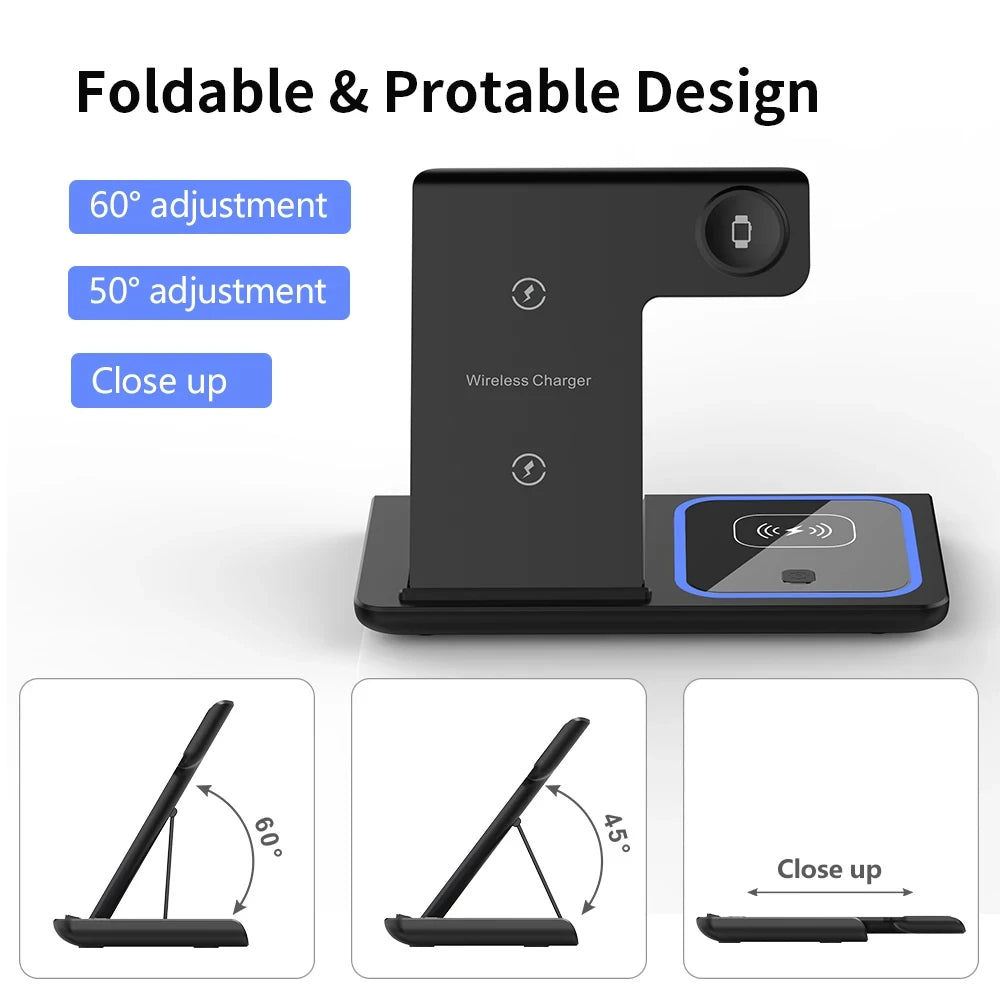 Foldable 3 in 1 Wireless Charger Pad Stand for IPhone 15 14 13 12 8
