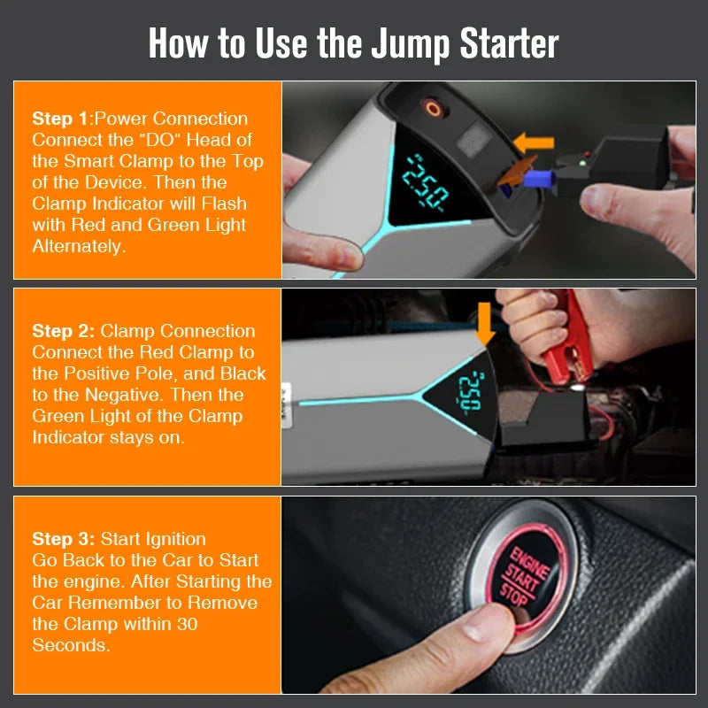BUVAYE Portable 4 in 1 Car Battery Jump Starter Air Pump Power Bank