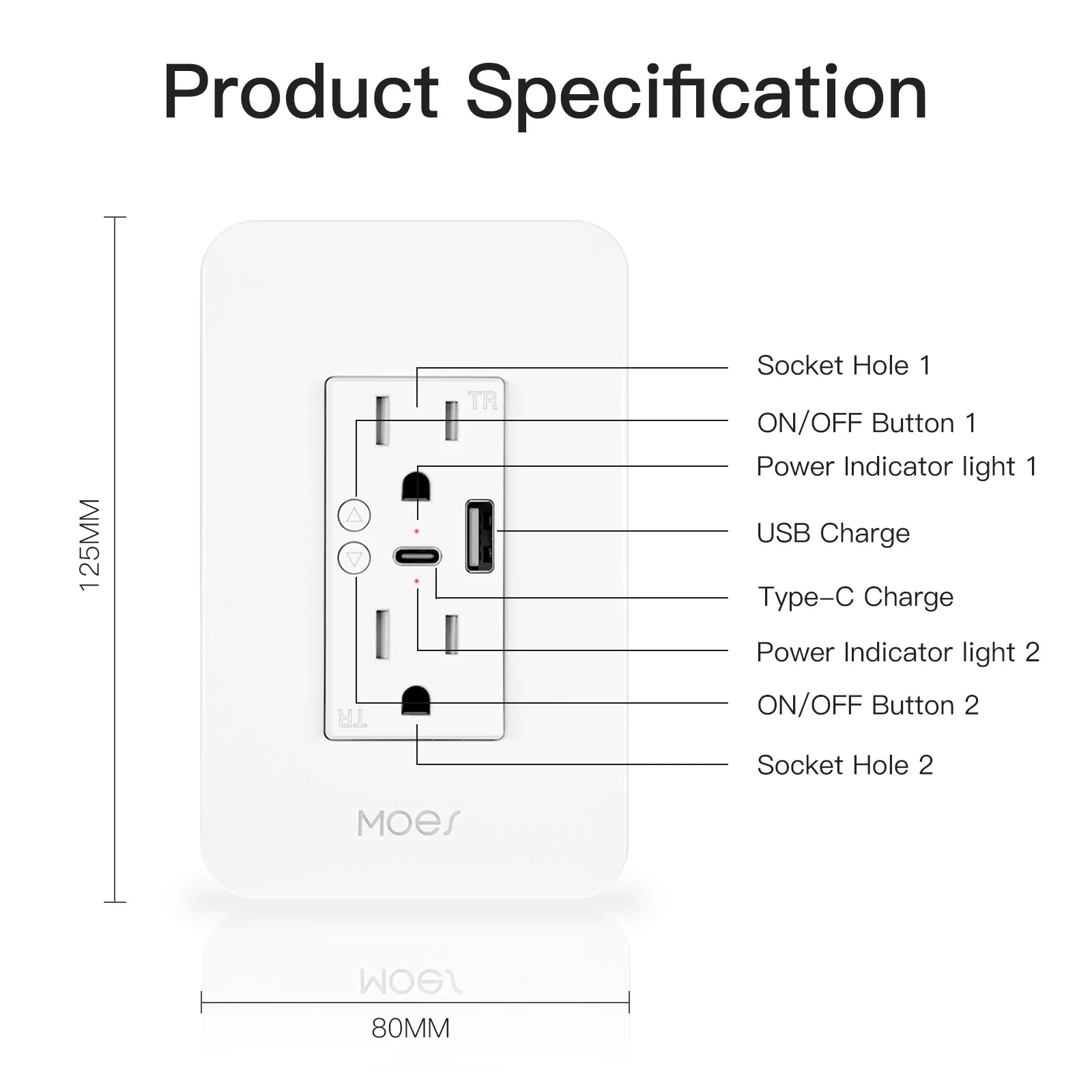 WiFi Smart Power Wall Socket with Type C and USB Dual Outlet Plug Po