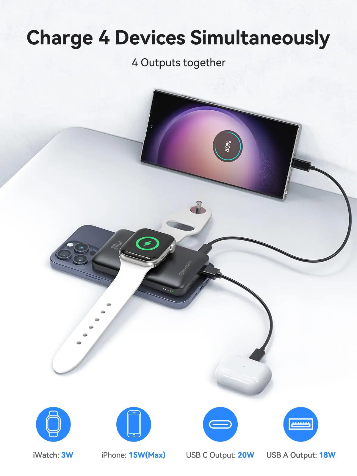 NEWDERY10000mAh Magnetic Wireless Power Bank for Apple Watch /9/8/7/