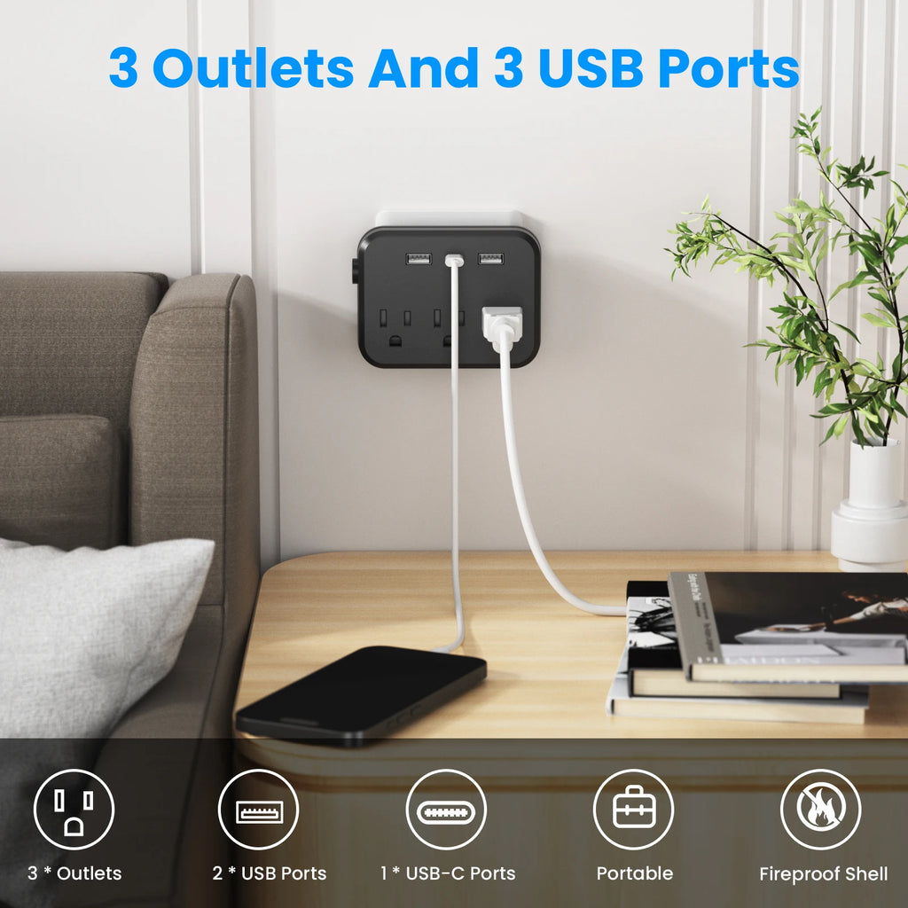 TRANSTON ,Switch with Surge Protector Mini Portable Power Strip 6