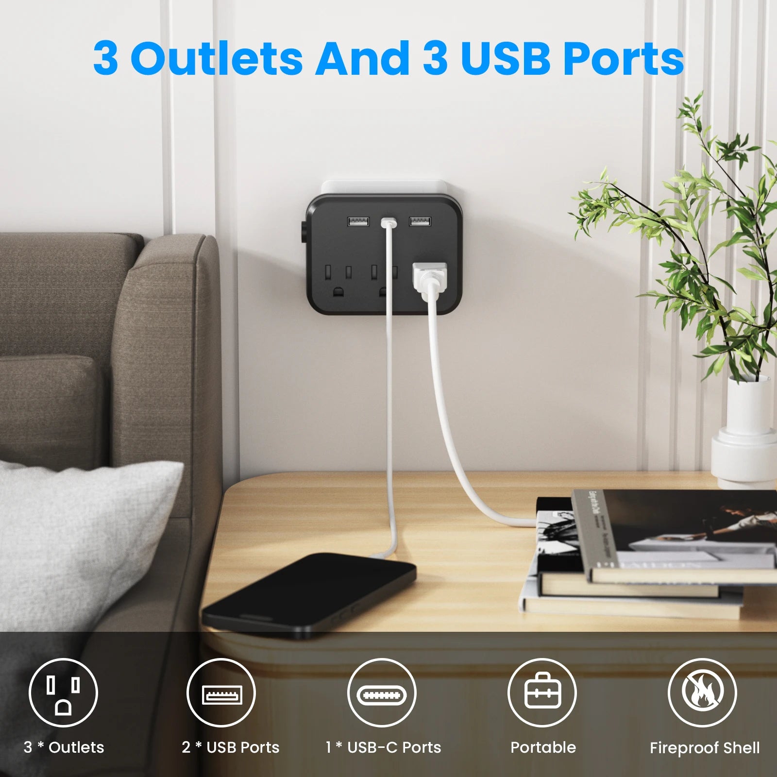 TRANSTON ,Switch with Surge Protector Mini Portable Power Strip 6
