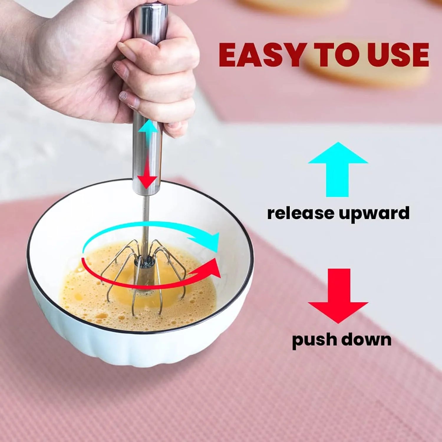 Eggbeater Semi – Automatic Egg Whisk Milk Frother Coffee Frother Whi