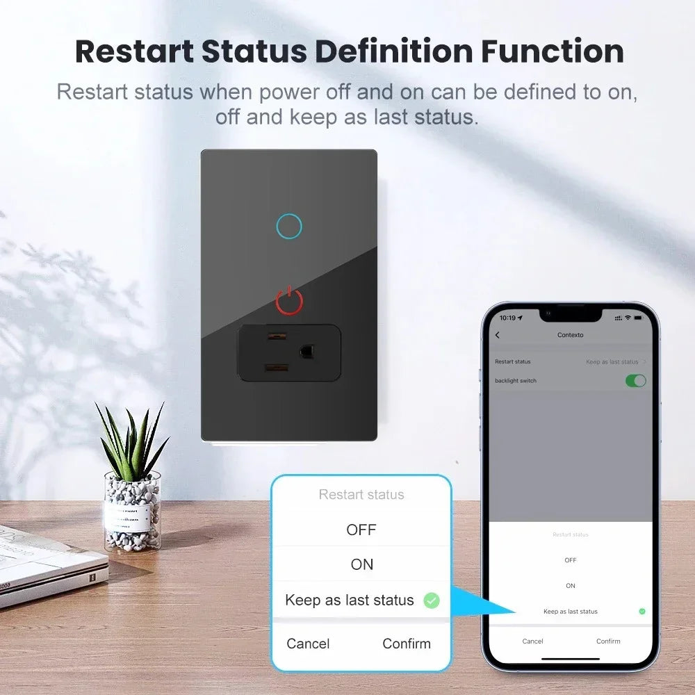 Melery Mexico Plug Wifi Smart Tuya Light Switch Intelligent Wall Soc