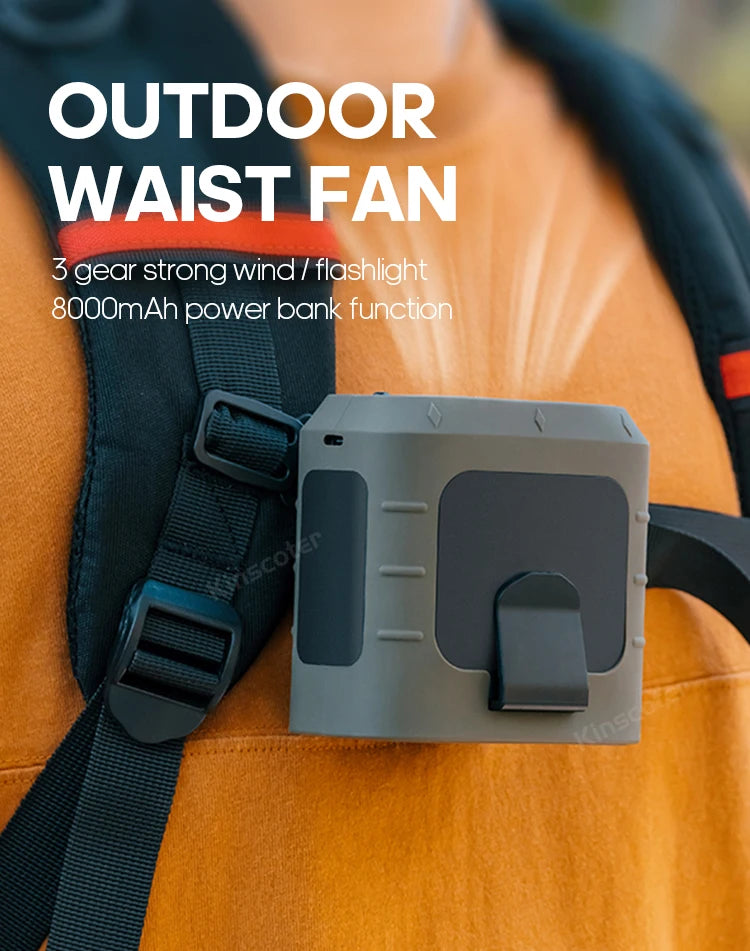 8000mAh Outdoor Waist Fan Portable Multifunctional Camping Fan Blade