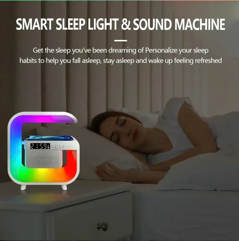 Wireless Charger Station Desk Lamp Night Light Alarm Clock Bluetooth