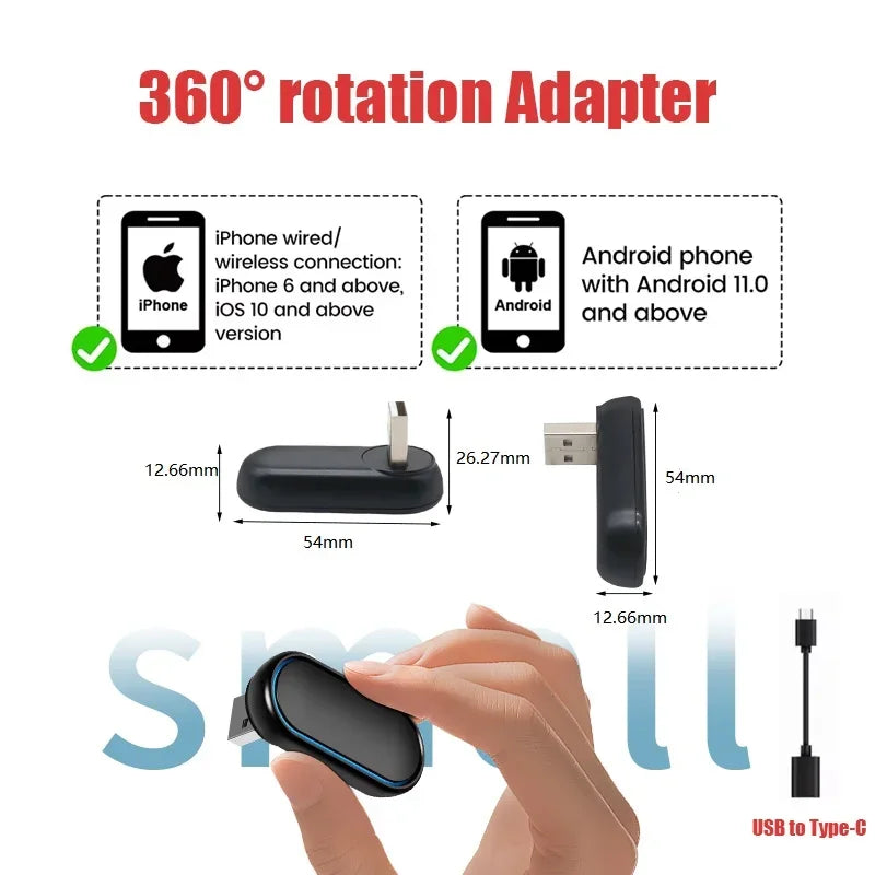 New 2 – in – 1 360 Degree Wireless Adapter CarPlay Android AUTO Car