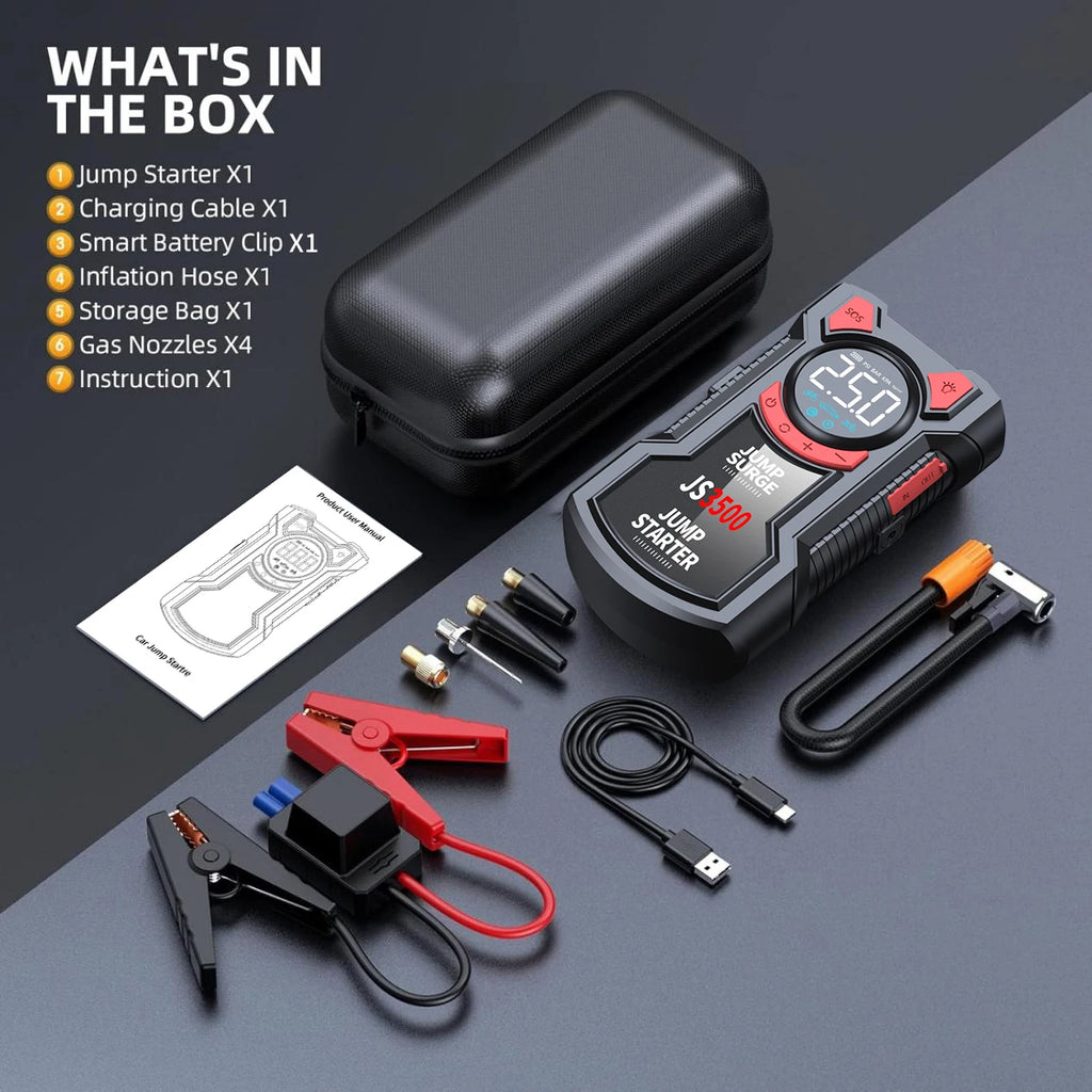 5 – in – 1 Multifunctional Air Pump Jump Starter with Air Compressor